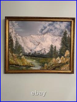 Framed 22 x 18 Oil Painting Signed Snow Mountain Creek Trees Lak Pauline Stivers