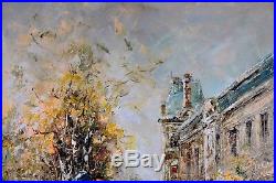 Framed Original French Painting, Signed Paris City Snow Scene, Oil on Canvas