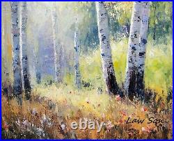 Framed Original Oil Painting on Canvas, Signed by Law Son, Forest Road Landscape