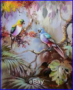 Framed Signed Original Oil Painting, Birds on The Tree, Beautiful Impressionism
