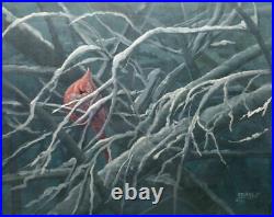 Frase Original Oil Painting Cardinal Bird Art Winter Moonlight Duck Stamp Artist