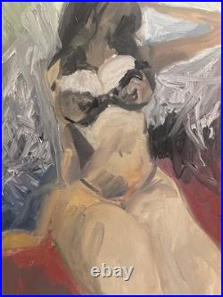 French Cubism Boudoir Interior Oil Painting Original Signed Woman 18x24 Canvas