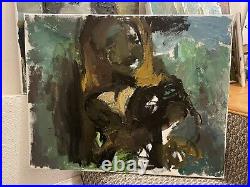 French Cubism Gothic Oil Painting Original Signed Woman Landscape Canvas 16x20