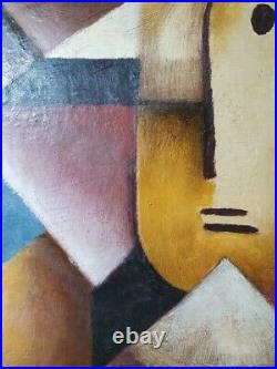 French Oil on Canvas, Cubist Painting of a Man With Pipe