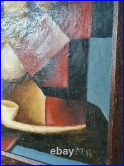 French Oil on Canvas, Cubist Painting of a Man With Pipe
