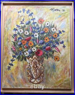 French Postimpressionism Bouquet Flowers Oil Painting Signed TO RESTORE