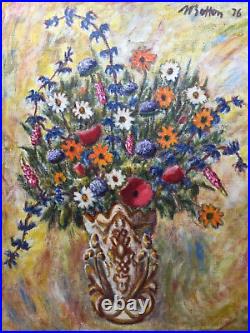 French Postimpressionism Bouquet Flowers Oil Painting Signed TO RESTORE