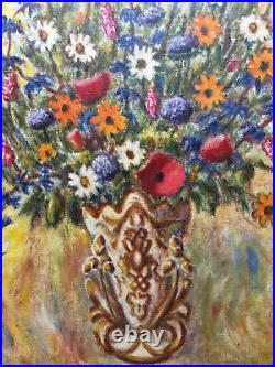 French Postimpressionism Bouquet Flowers Oil Painting Signed TO RESTORE