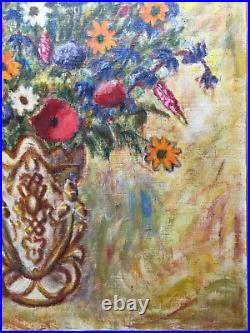 French Postimpressionism Bouquet Flowers Oil Painting Signed TO RESTORE