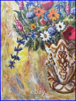 French Postimpressionism Bouquet Flowers Oil Painting Signed TO RESTORE