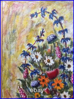 French Postimpressionism Bouquet Flowers Oil Painting Signed TO RESTORE