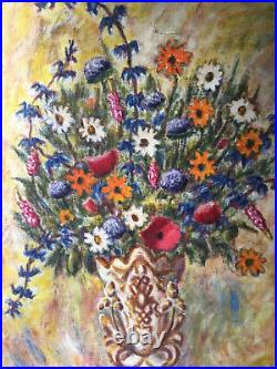 French Postimpressionism Bouquet Flowers Oil Painting Signed TO RESTORE