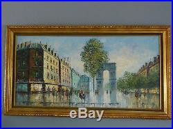 French scene original oil painting on canvas gorgeous by rivira 30 x 54 rare