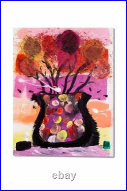 Fruitful Bombshell Abstract Flower Vase Painting 12x16 Original Artwork