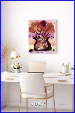 Fruitful Bombshell Abstract Flower Vase Painting 12x16 Original Artwork