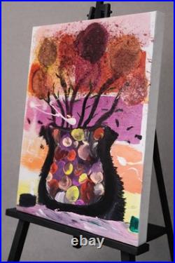 Fruitful Bombshell Abstract Flower Vase Painting 12x16 Original Artwork