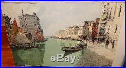 G. Monni Rio Della Sensa Venice Large Original Oil On Canvas Canal Old Painting