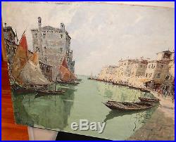 G. Monni Rio Della Sensa Venice Large Original Oil On Canvas Canal Old Painting