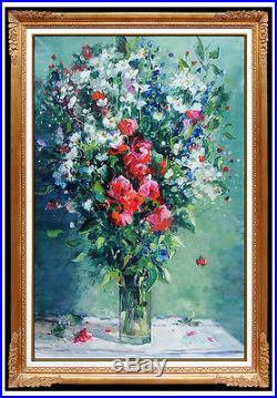 GASTON SEBIRE Oil Painting on Canvas Original Floral Still Life Signed Art HUGE
