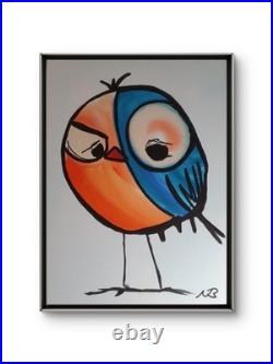 GEOMETRIC BIRD 12x16 COLOURFUL MODERN ART ACRYLIC PAINTING ON CANVAS HOME DECOR