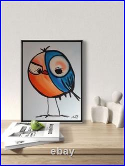 GEOMETRIC BIRD 12x16 COLOURFUL MODERN ART ACRYLIC PAINTING ON CANVAS HOME DECOR
