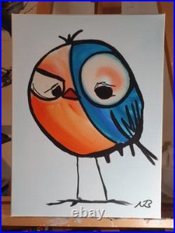 GEOMETRIC BIRD 12x16 COLOURFUL MODERN ART ACRYLIC PAINTING ON CANVAS HOME DECOR
