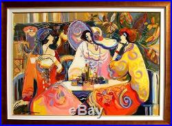 GIRL TALK by ISAAC MAIMON LARGE, FRAMED ORIGINAL OIL ON CANVAS 44 x 56 MINT