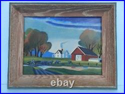 GORGEOUS V. WILLEY SIGNED ORIGINAL ART NAIVE/PRIMITIVE FARM PAINTING Framed