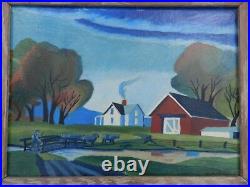 GORGEOUS V. WILLEY SIGNED ORIGINAL ART NAIVE/PRIMITIVE FARM PAINTING Framed