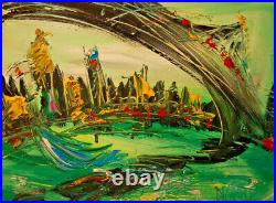 GREEN SKY SIGNED Original Oil Painting on canvas IMPRESSIONIST TRTH5