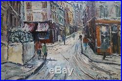 George Hann Original Oil Painting on Canvas Paris Winter Street Scene Signed