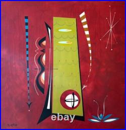 George Perrou Retro Modern Art on canvas The Map 30x30 signed 2008