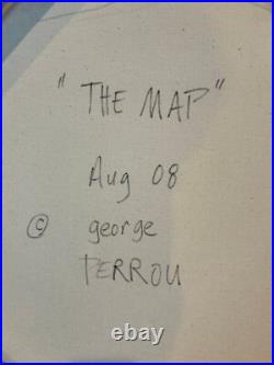 George Perrou Retro Modern Art on canvas The Map 30x30 signed 2008