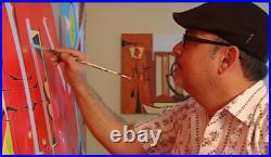 George Perrou Retro Modern Art on canvas The Map 30x30 signed 2008