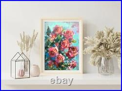 Gift Art Flower original painting on canvas Roses Garden Floral landscape