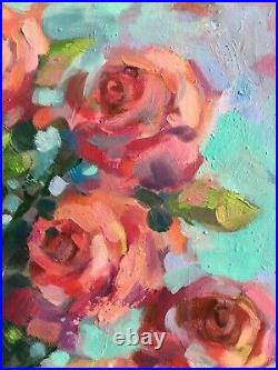 Gift Art Flower original painting on canvas Roses Garden Floral landscape