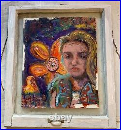 Girl w Flower, 27.5x32, Original Oil Painting, Signed Art, Framed