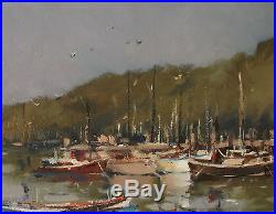 Glenys Jones Original Oil On Canvas /b/ Moored Boats -framed