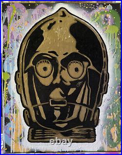 Golden Karats original painting / Star Wars art Pop Alec Monopo warhol C-3PO