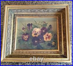 Gorgeous Antique 19th Century Victorian Still Life Oil Painting Flowers Mystery