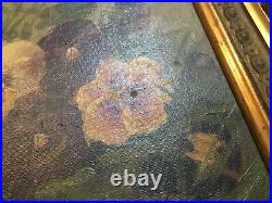 Gorgeous Antique 19th Century Victorian Still Life Oil Painting Flowers Mystery