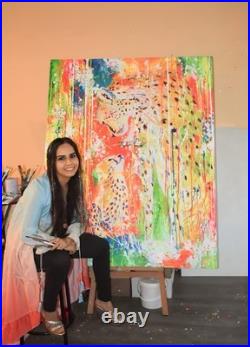 Guajardo Art Bee and Blue Swirls 9X6 Paper Abstract Neon Expressionism