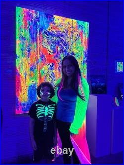 Guajardo Art Bee and Blue Swirls 9X6 Paper Abstract Neon Expressionism