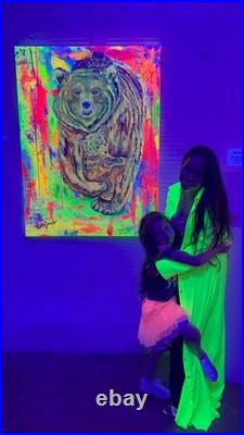 Guajardo Art Bee and Blue Swirls 9X6 Paper Abstract Neon Expressionism