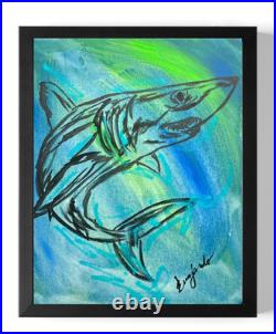 Guajardo Original Art Shark 14X11 Original Canvas Signed Art Expressionism
