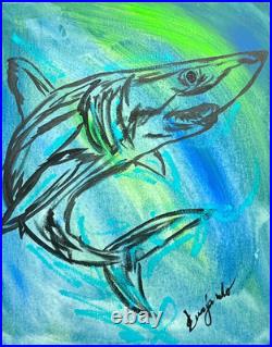 Guajardo Original Art Shark 14X11 Original Canvas Signed Art Expressionism