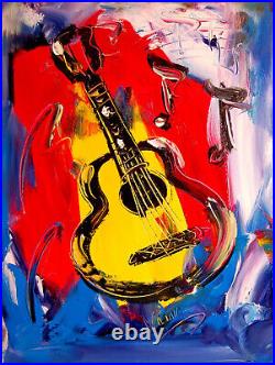Guitar Mark Kazav Original Oil Painting Abstract Modern Art Red Blue Erth5