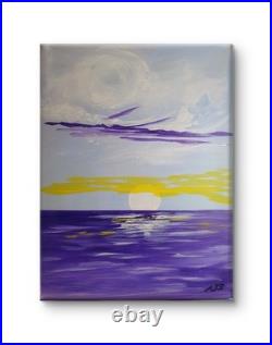 HAND PAINTED 12x16 SEASCAPE ACRYLIC PAINTING PURPLE OCEAN SUNRISE HOME DECOR