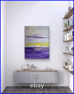 HAND PAINTED 12x16 SEASCAPE ACRYLIC PAINTING PURPLE OCEAN SUNRISE HOME DECOR