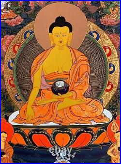 HAND-PAINTED SHAKYAMUNI, GAUTAMA BUDDHA TIBETAN THANGKA, PAINTING 15 x 20-INCH